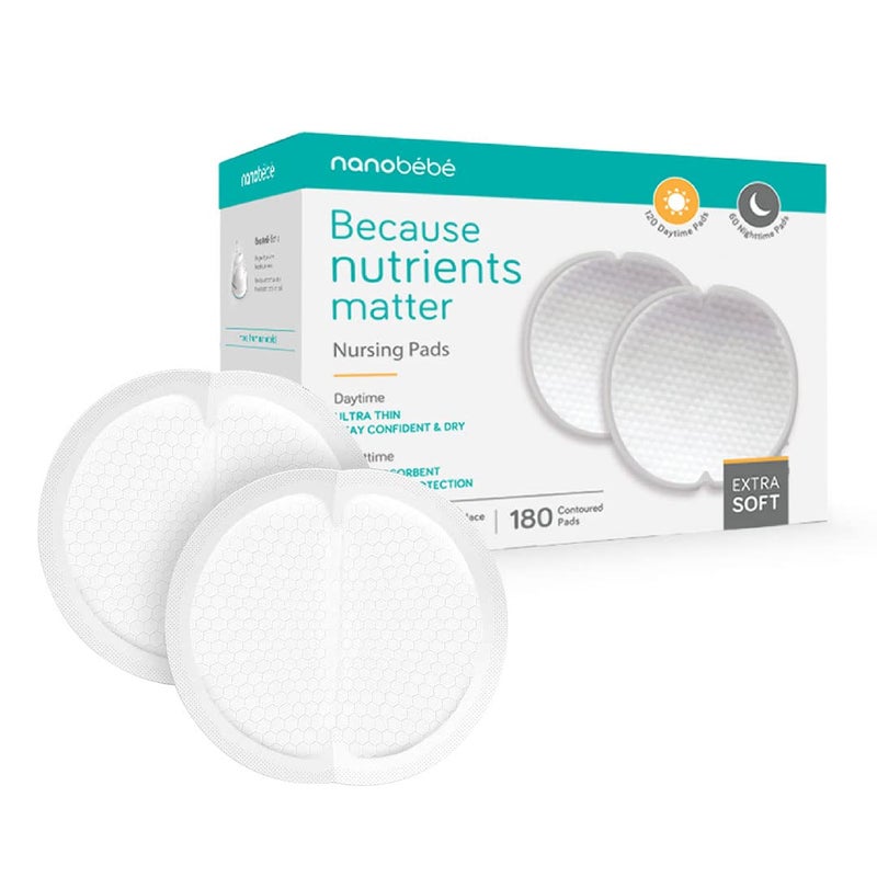 NANOBÃ‰BÃ‰ NanobÃ©bÃ© Disposable Nursing Pads Multipack â€“ 120 Days and 60 Nights Ultra Thin & Extra Absorbent Vented Leak Proof Nursing Essentials, Individually Wrapped (180 Count) - Image 1